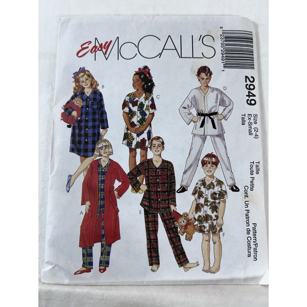 McCall's 8311 Boys Girls PAJAMAS NIGHTSHIRT ROBE XS 2-4Easy Sewing Pattern UNCUT